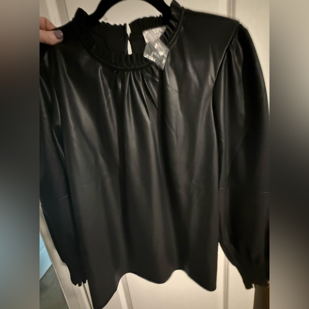 NWT Black Faux Leather Long Sleeve Top Small